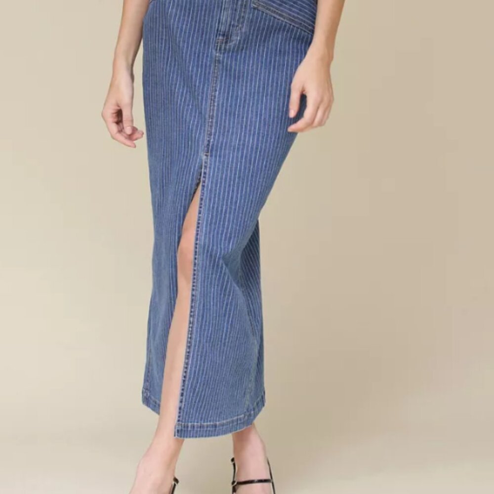 Avec Les Filles Women's Denim Front-Slit Maxi Skirt - Size (10)